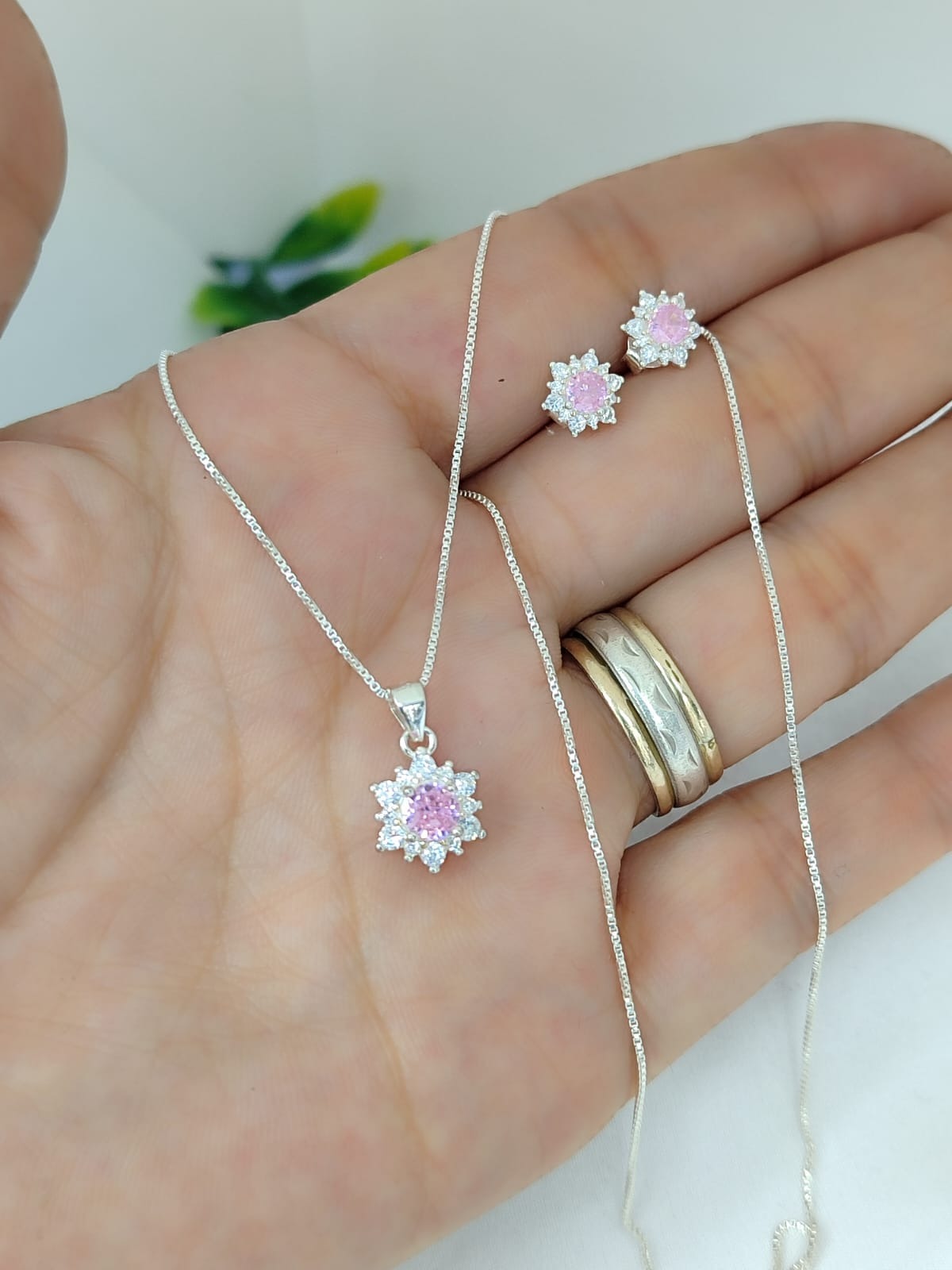 Set de cadena y aretes Rosa Encantada