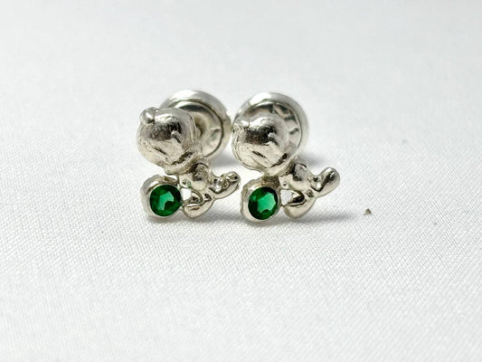 Aretes en Plata Piolín con cristal verde
